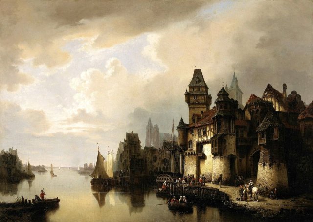 A Town on a Canal. Hermann Meyerheim (German, 1840-1880).