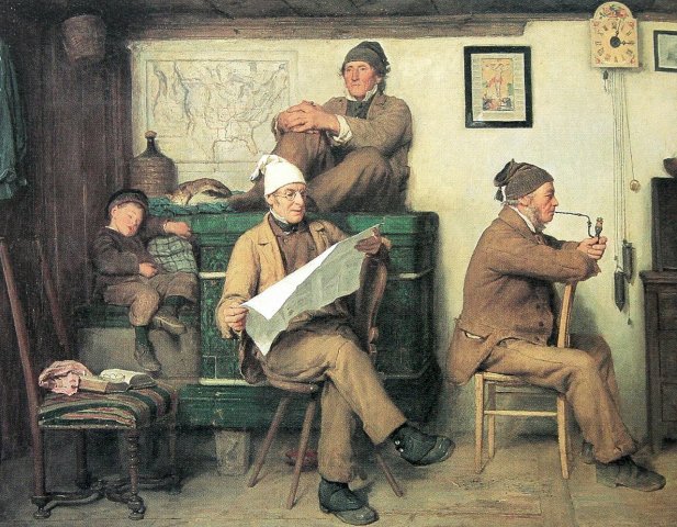 The Farmers and the Newspaper, 1867. Albert Anker (Swiss, 1831-1910).