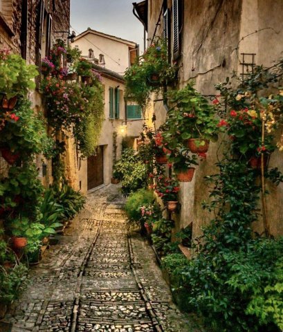 Alley in Spello, Italy.