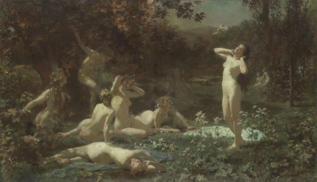 Wood Nymphs in the Moonlight (c. 1900). Julius Schmid (Austrian, 1854-1935)